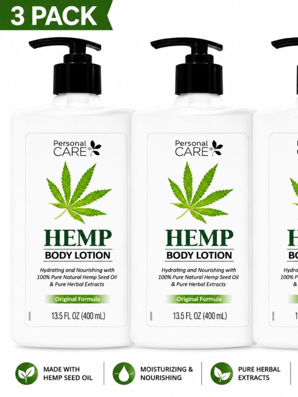 Hempz Original Body Lotion Hemp Seed Oil Shea Butter Ginseng 13.5 oz 3 Pack